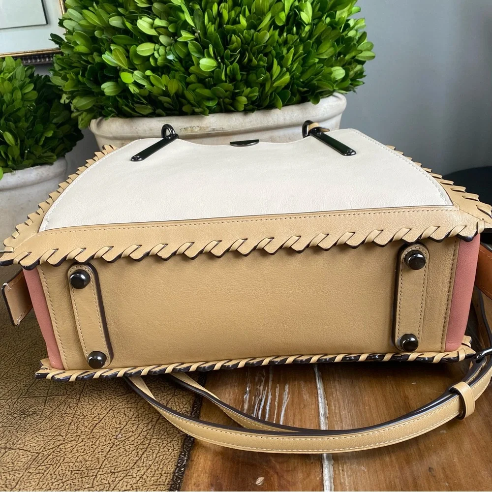 Coach Two-Tone Leather Tote in Cream and Pink with Tan Trim